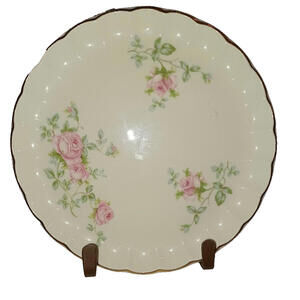 6-1/2" Saucer Ivory Ribbed Pattern With Roses & Gold Trim